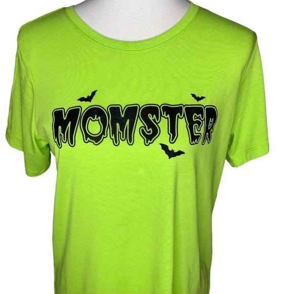 Way To Celebrate Halloween Momster T Shirt XXL or XXXL Green with Black Bats - Picture 2 of 7